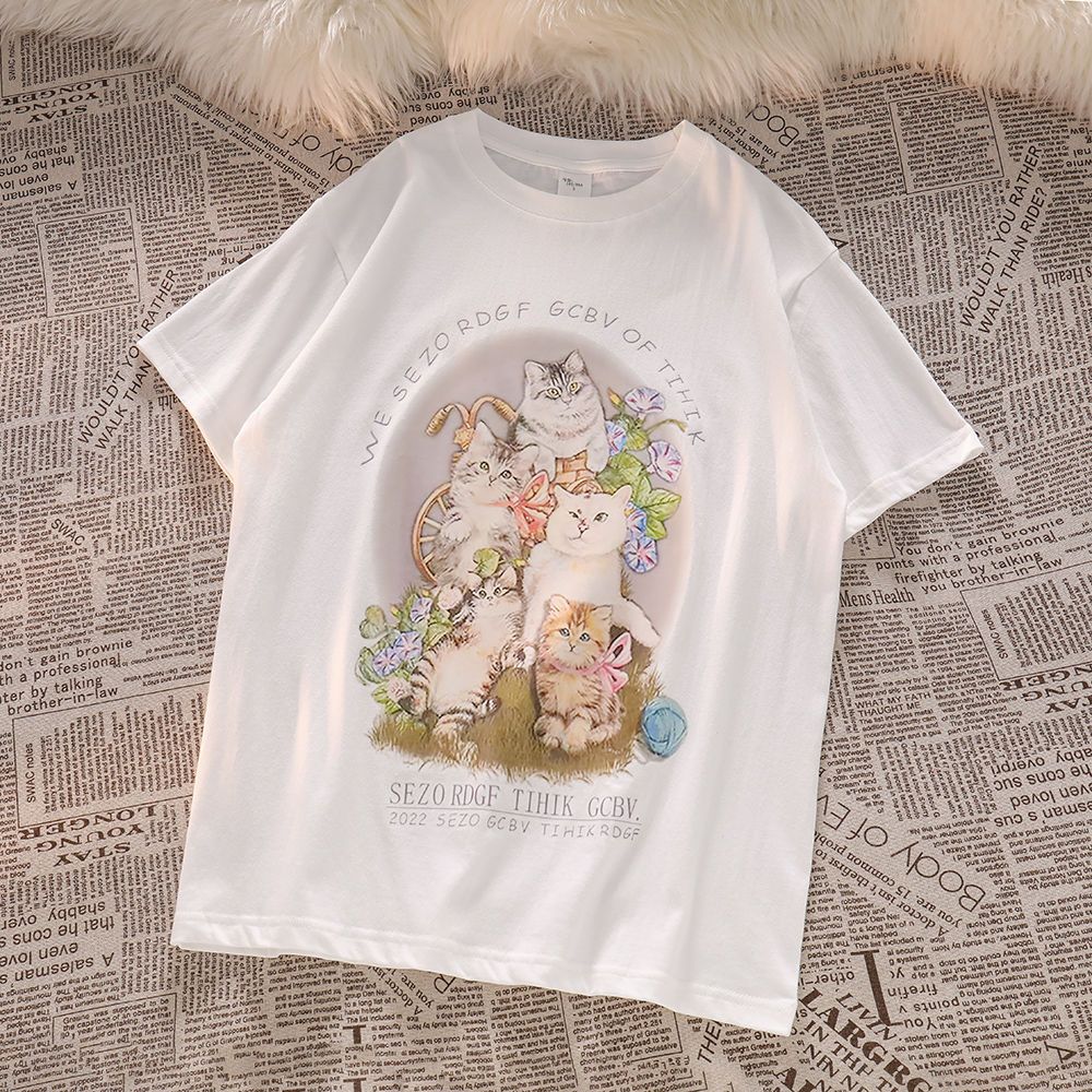 Cat Print Short Sleeve T-shirt