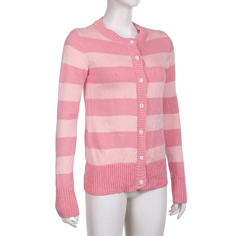 Pink Stripe Button Down Long Sleeve Cardigan