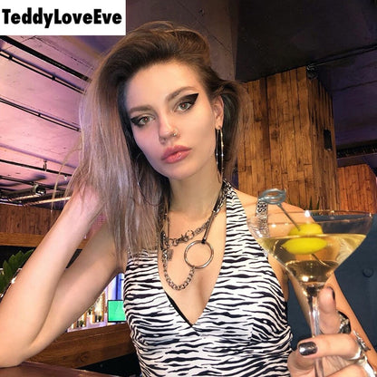 Cute Sexy Zebra Animal Print Sleeveless Halter Crop Top Shirt Tee T-shirt E-Girl Kawaii Korean Japanese Harajuku Chinese Retro Streetwear Aesthetic
