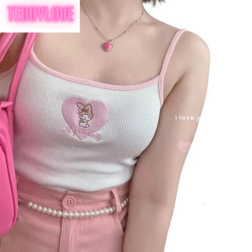 Cute Japanese Anime Love Heart Embroidery Cartoon Tank Top