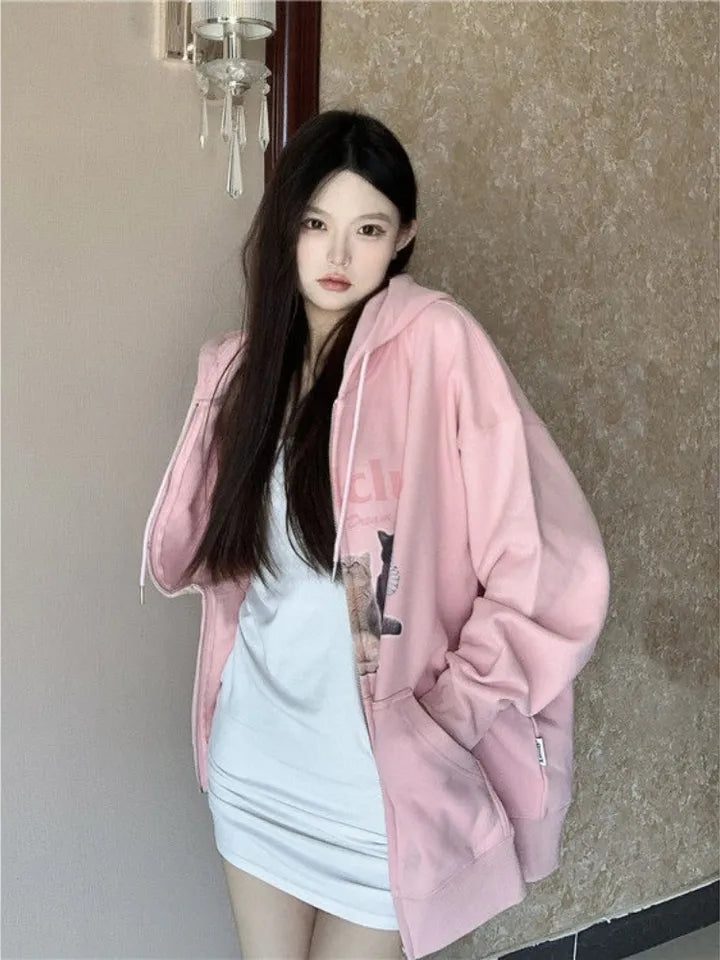 Kitten Print Zip Up Jacket