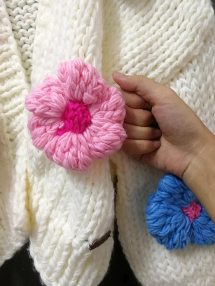 3D Flower Crochet Knit Cardigan