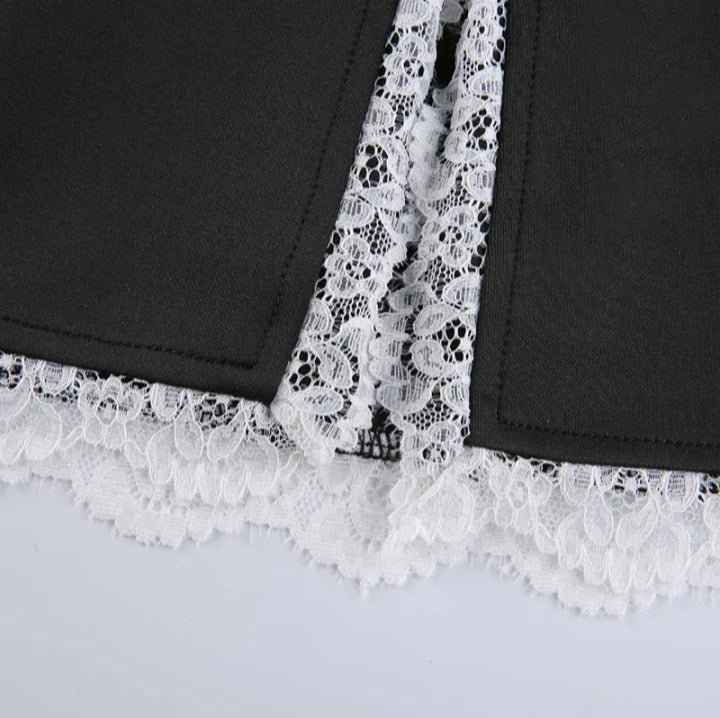 Cute Black Maid Lace Trim Mini Skirt 90s Party Summer Aesthetic Casual E-Girl Kawaii Korean Japanese Harajuku