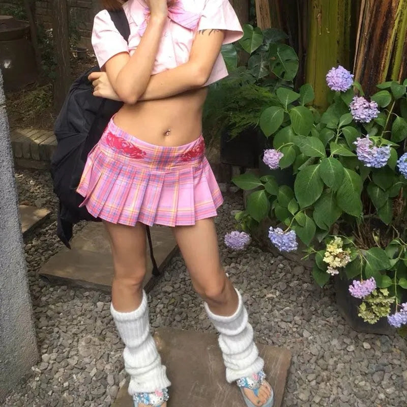 Pink Pleated Low Waist Mini Skirt