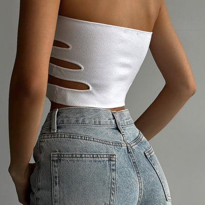 Black Strapless Hollow Out Tube Top