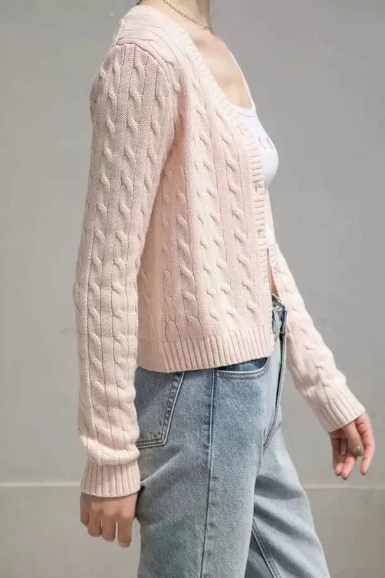 Pink Cable Knit Button Up Cardigan