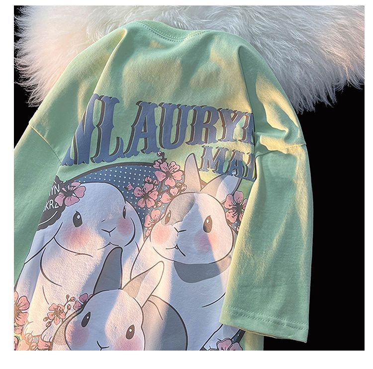 Rabbit Floral Print Short Sleeve T-shirt