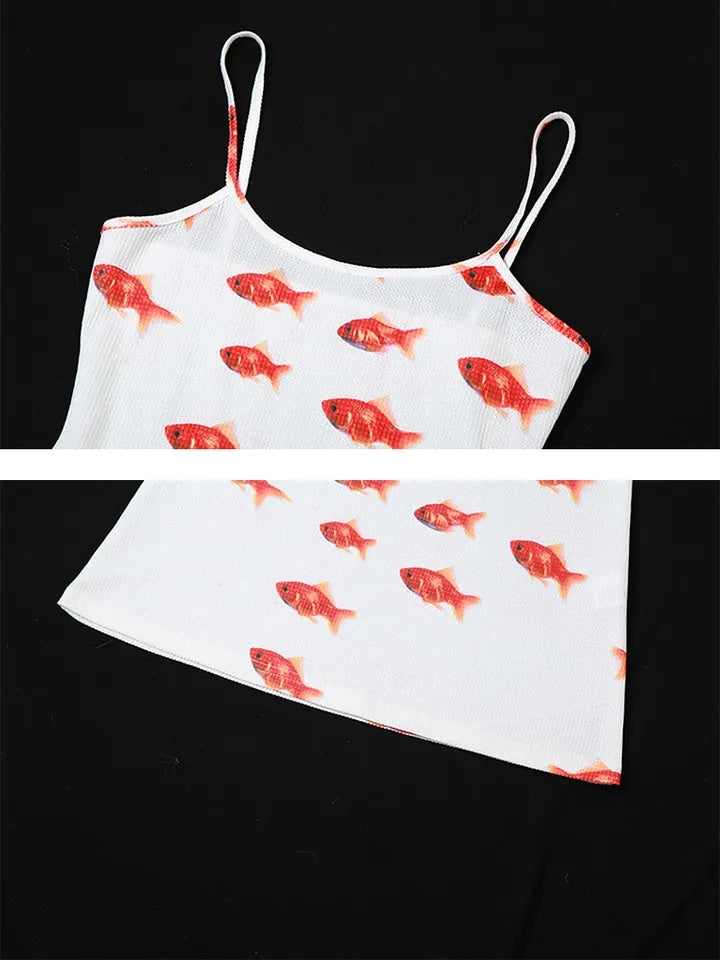 Goldfish Print Ribbed Mini Dress