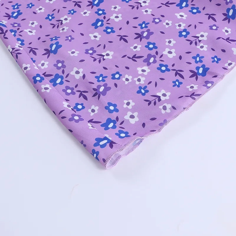 Purple Floral Ruched Satin Slip Maxi Dress