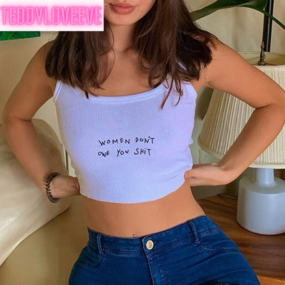 Cute Knit Indie Letter Embroidery Black White Tank Top Crop Top Sleeveless Shirt Goth Punk Casual E-Girl Kawaii Korean Japanese Harajuku Streetwear
