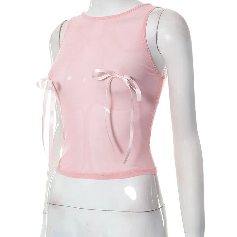 Pink Bow Sleeveless Crop Top