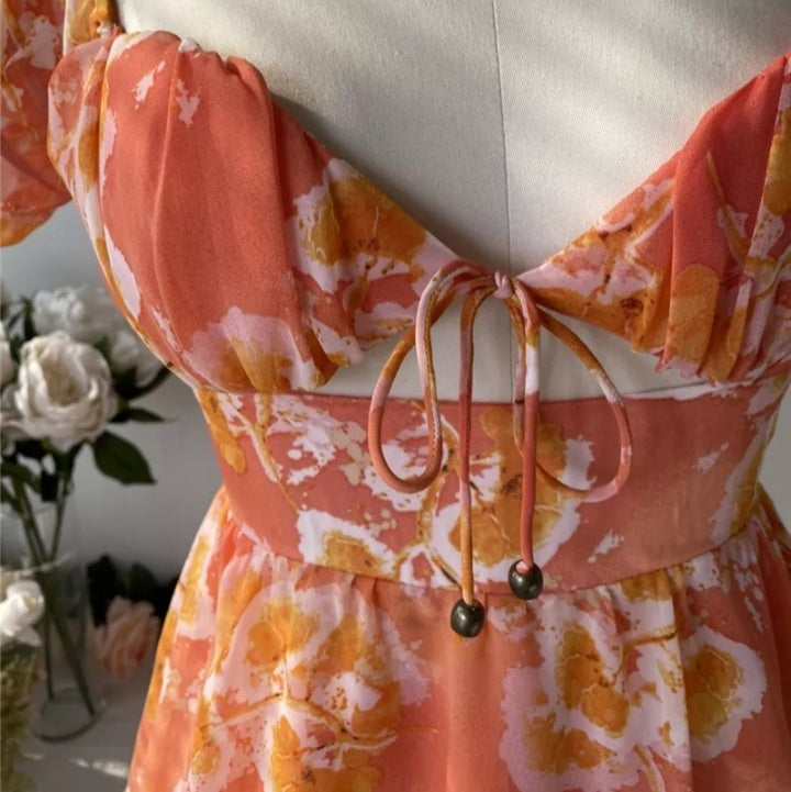 Cute Sweet Floral Print Jumpsuit Chiffon Ruffled Squared Collar Dress Summer Aesthetic Casual E-Girl Kawaii Korean Japanese Harajuku