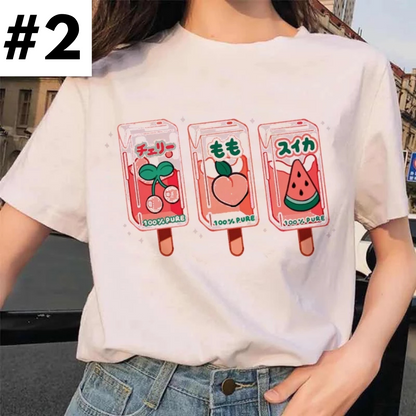 Cute Moon Water Soda Drink Can Print Oversized Short Sleeve Shirt Aesthetic Casual E-Girl Kawaii Korean Japanese Harajuku