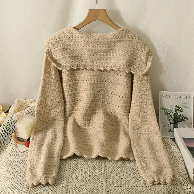 Preppy Turn Down Collar Sweater