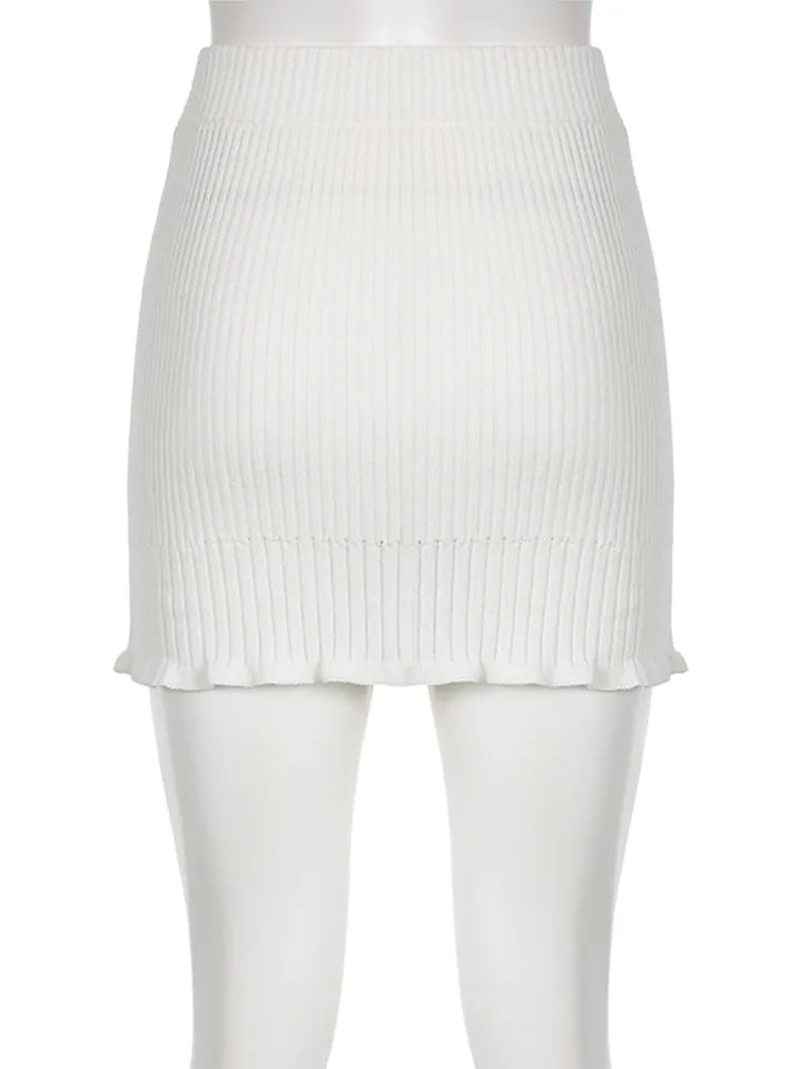 White Knit Pencil Mini Skirt