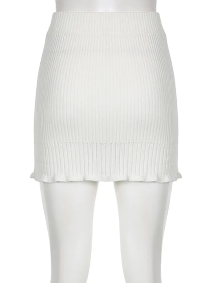 White Knit Pencil Mini Skirt