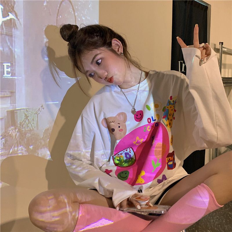 White Retro Cartoon Print Sweater