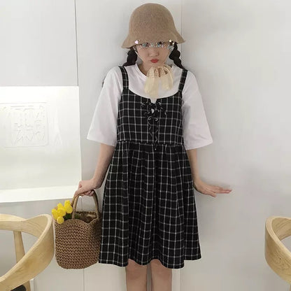 Cute Summer Preppy Loose Casual Plaid Checkered Tank Dress E-Girl Kawaii Korean Japanese Harajuku Retro Streetwear
