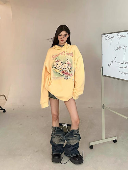 Yellow Kitten Print Sweater