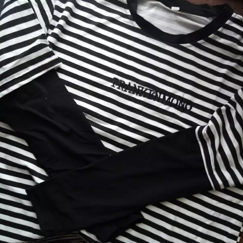 Cute Casual Letter Stripe Patchwork Long Sleeve Tee Shirt T-shirt Top Spring Summer O-neck E-Girl Kawaii Korean Japanese Harajuku Retro Streetwear