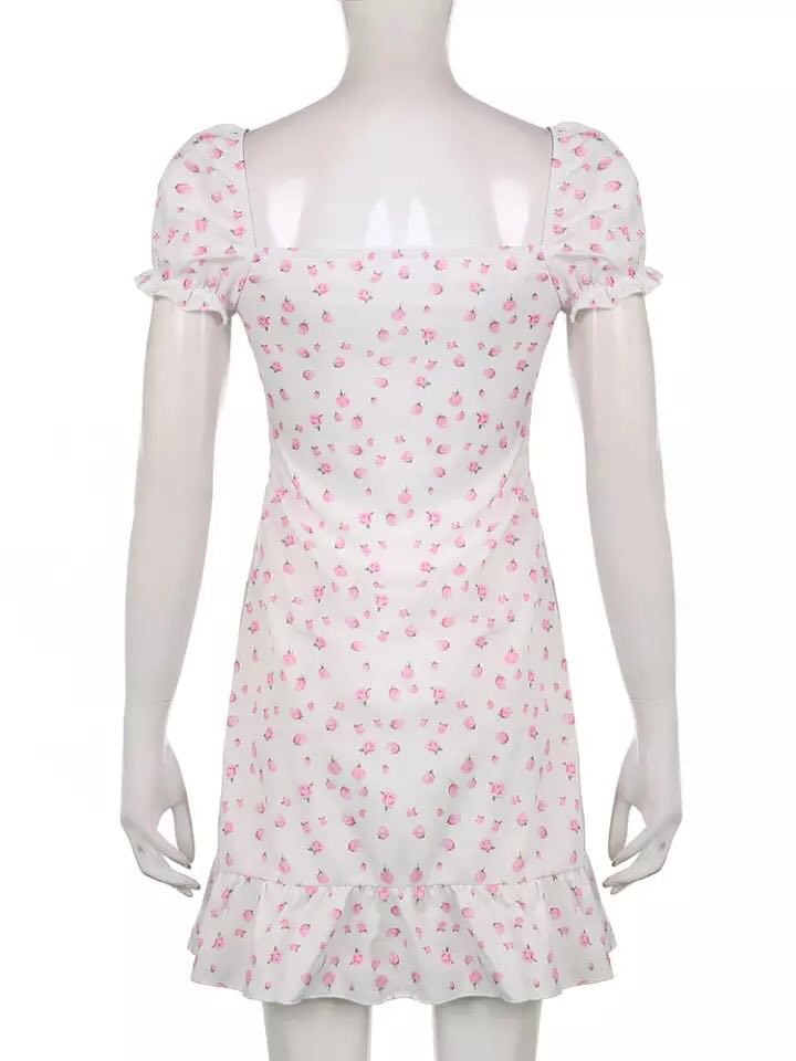 White Floral Puff Short Sleeve Lace Patchwork Mini Dress Summer Aesthetic Casual E-Girl Kawaii Korean Japanese Harajuku
