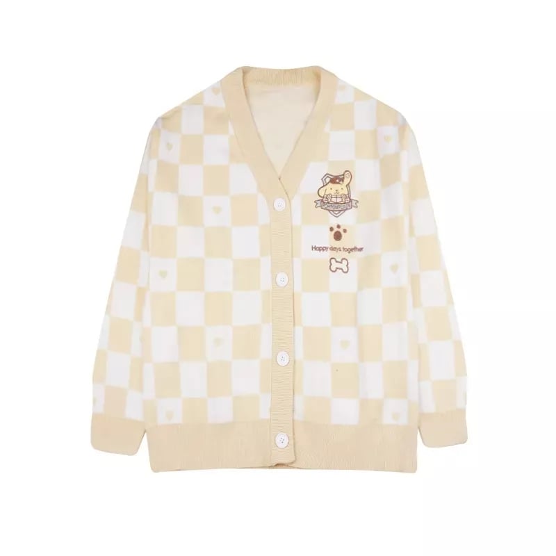 Japanese Anime Embroidery Checkboard Sweater