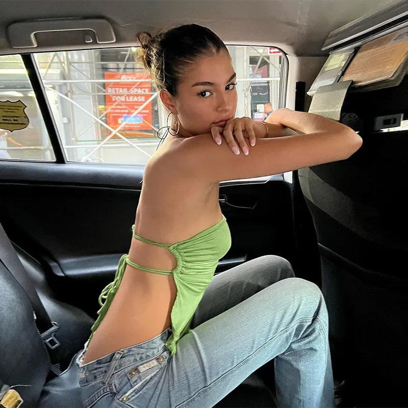Green Strapless Bandage Backless Top