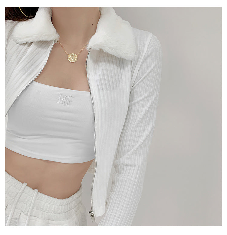 Faux Fur Trim Collar Jacket