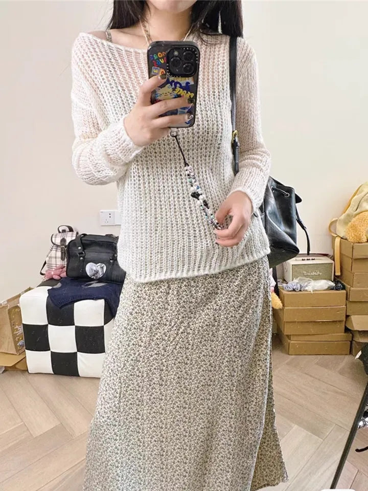 White Crochet See Through Sweater