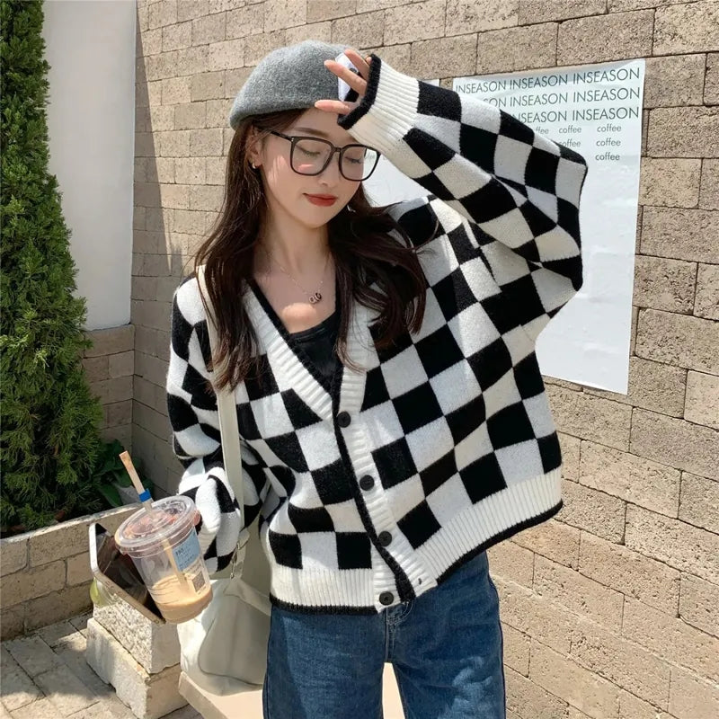 Checkboard Patchwork Cardigan