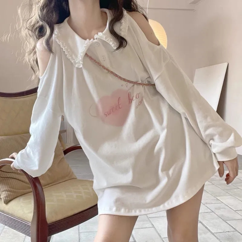 Ruffle Collar Oversized Long Sleeve Shirt