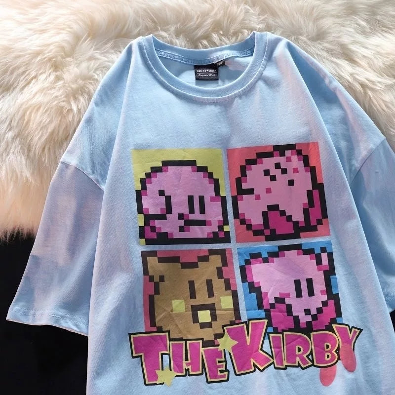 Japanese Anime Pixel Cartoon Print Oversized Short Sleeve T-shirt