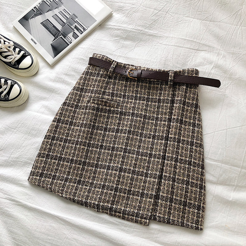 Cute Plaid Irregular Sweet High Waisted A-line Mini Skirt Vintage Autumn Casual School Girl E-Girl Kawaii Korean Japanese Harajuku Retro Streetwear