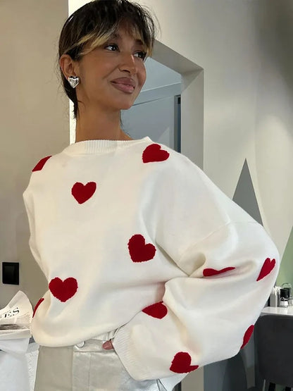 Heart Embroidery Long Sleeve Pullover