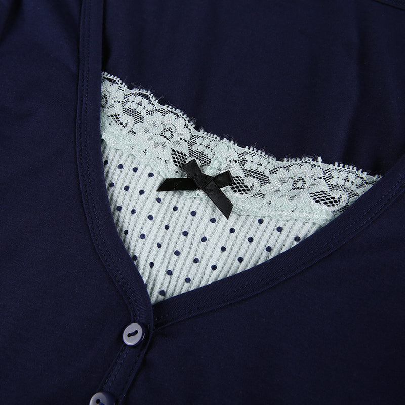 2PCS Polka Dot Lace Patchwork Long Sleeve Shirt