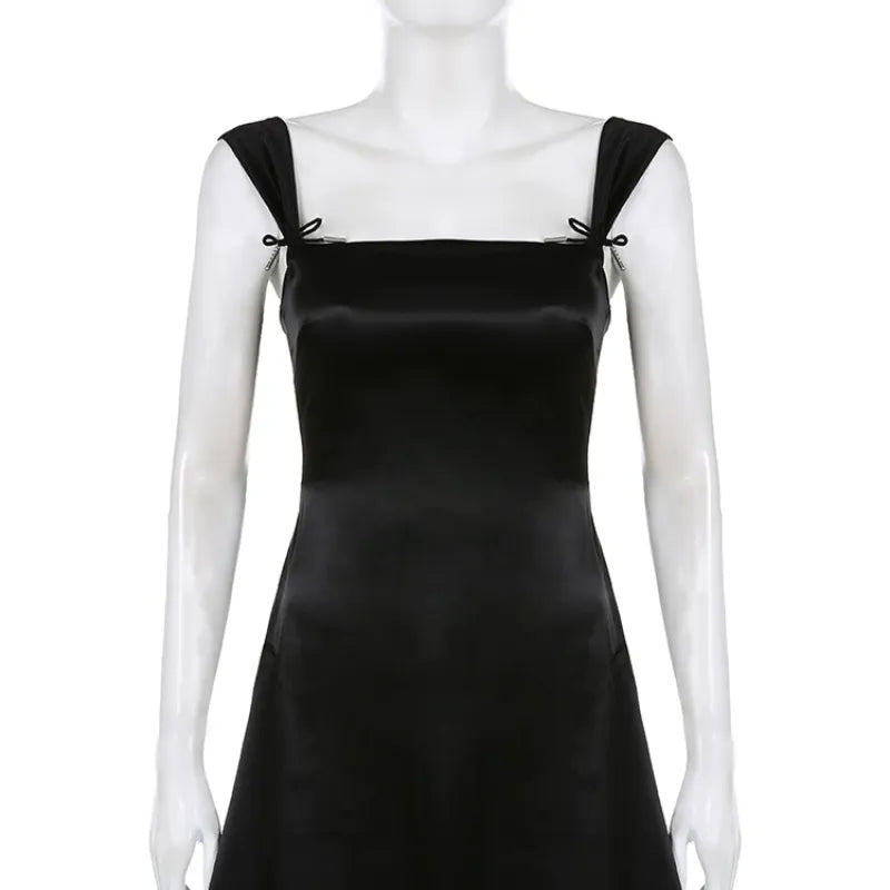 Black 2 Layer Square Neck Collar A-Line Dress