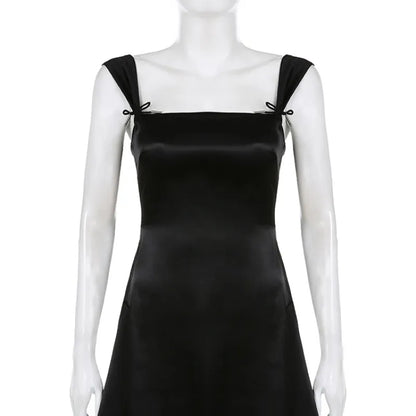 Black 2 Layer Square Neck Collar A-Line Dress