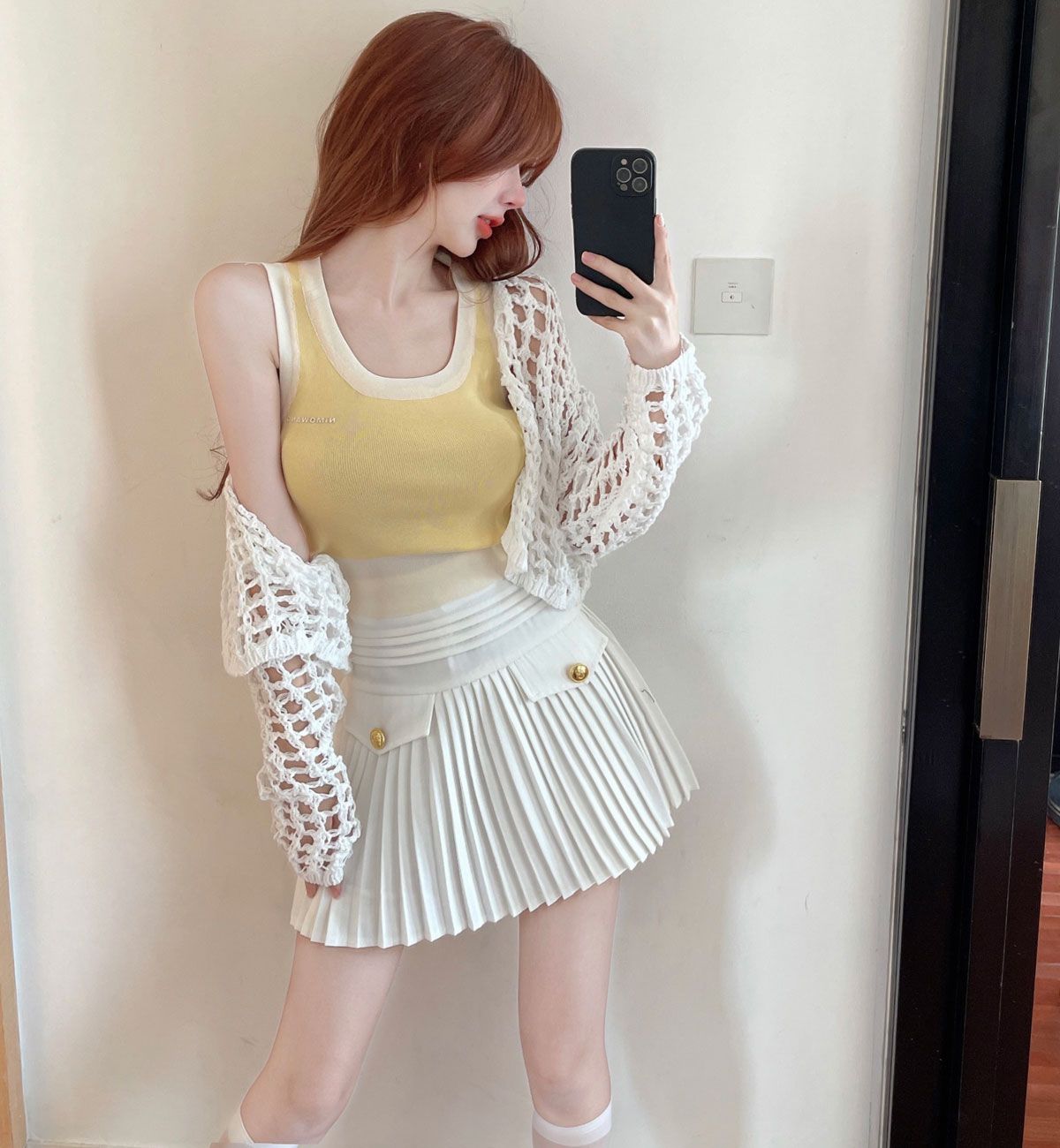 2PCS Pink Crochet Smock + Tank Top