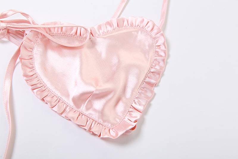 Pink Satin Heart Ruffle Crop Top