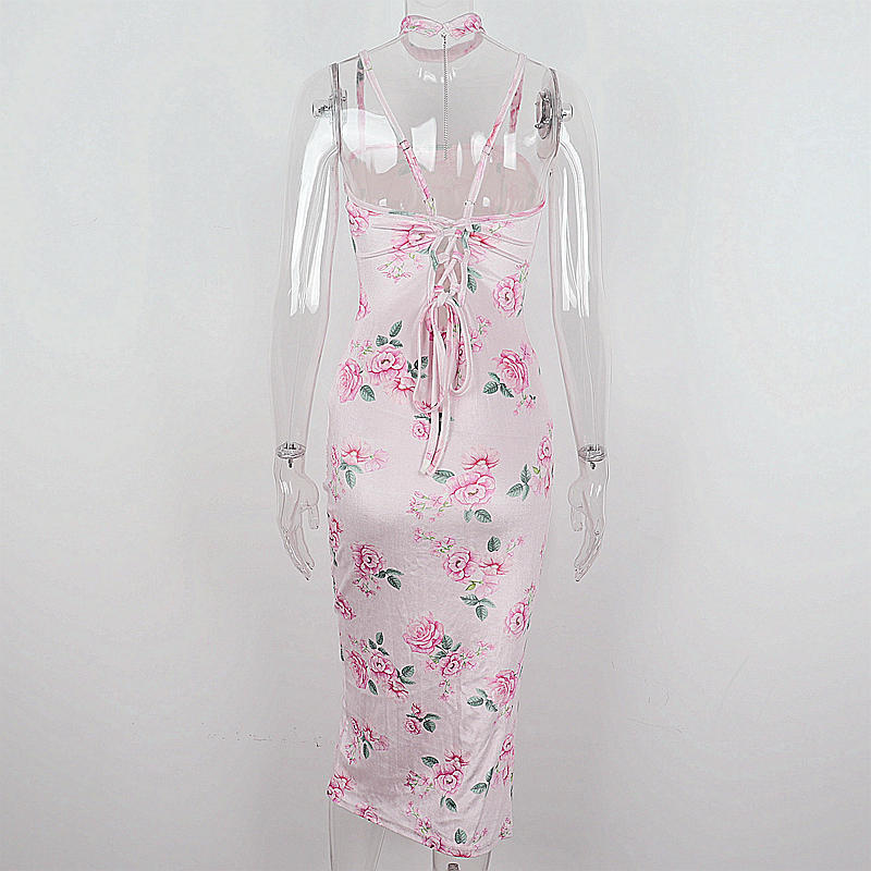 Flower Print Lace Up Split Mini Dress