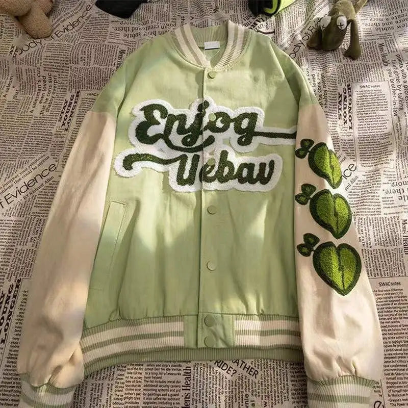 Heart Letter Embroidery Varsity Jacket