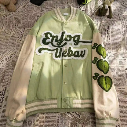 Heart Letter Embroidery Varsity Jacket