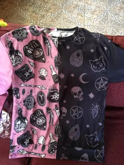 Skull Magic Witch Cartoon Print Patchwork Loose Sweater Sweatshirt Long Sleeve Pullover Goth Punk E-Girl Kawaii Korean Japanese Harajuku Streetwear