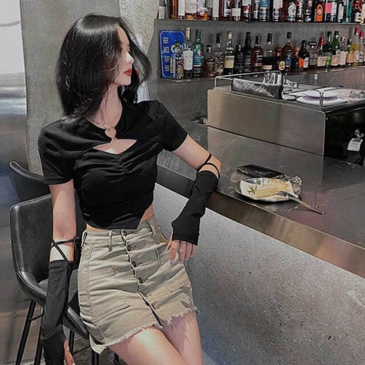 Heart Hollow Out Short Sleeve Shirt