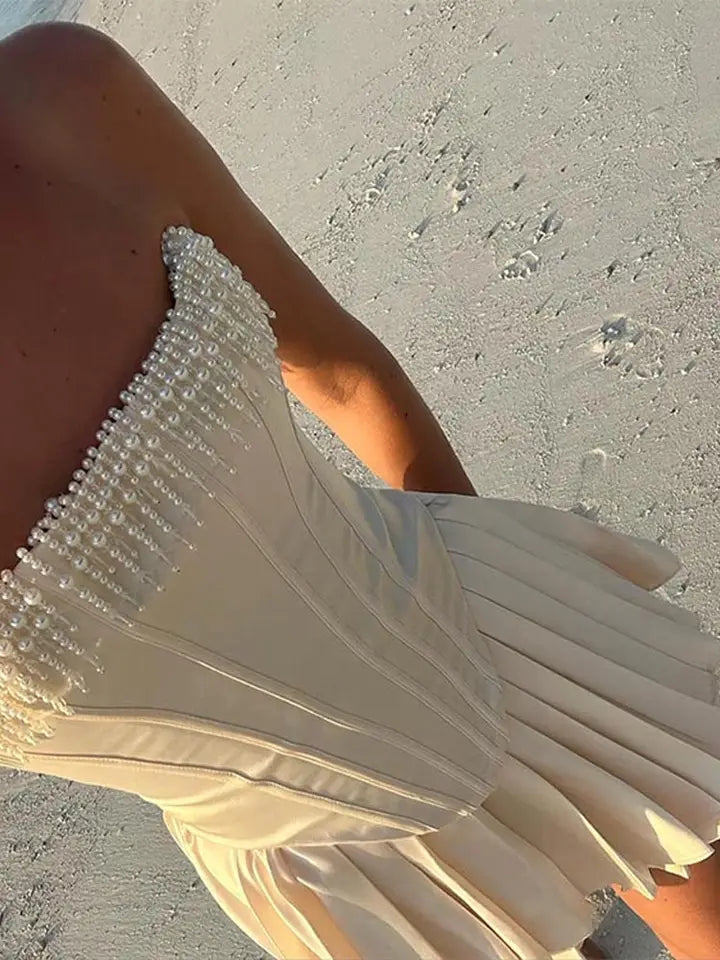 Pearl Tassel Pleated Mini Dress
