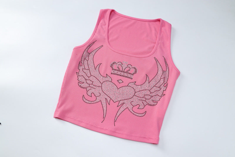 Pink Heart Rhinestone Tank Top
