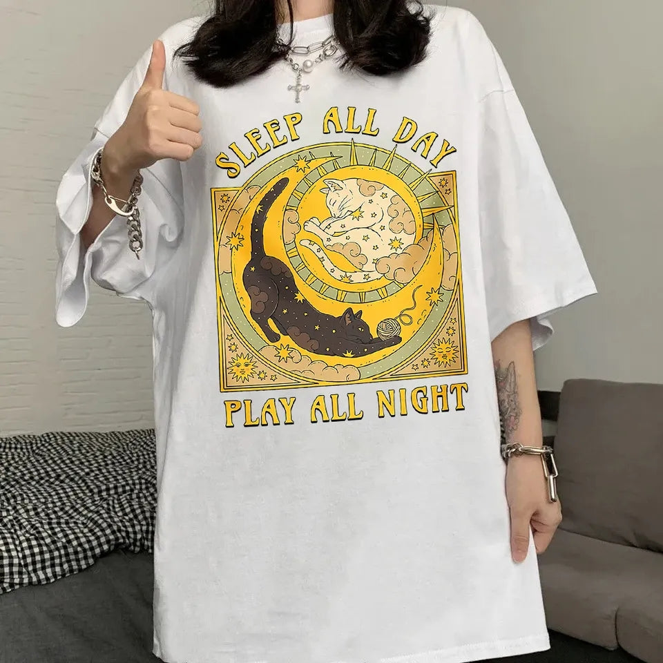 Cat Tarrot Card Print Short Sleeve T-shirt