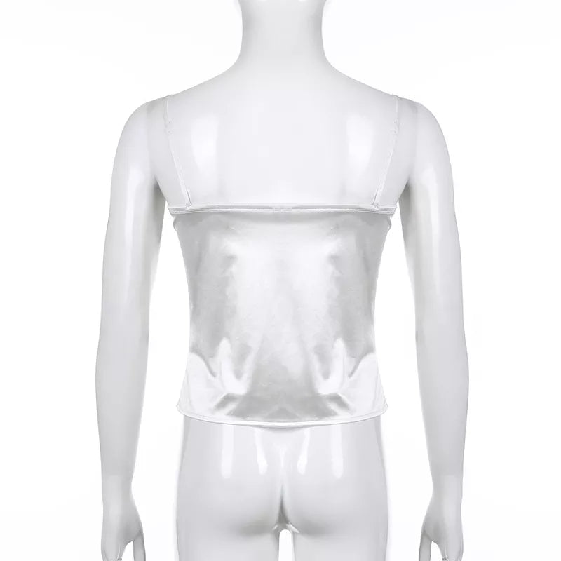 Sweet Elegant Bow Satin Crop Top Aesthetic Casual E-Girl Kawaii Korean Japanese Harajuku