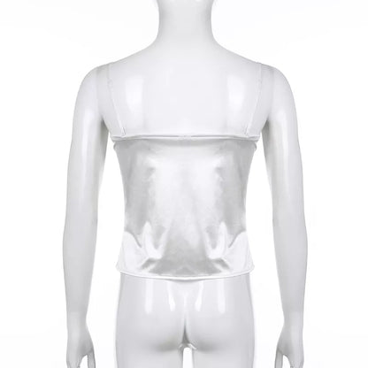 Sweet Elegant Bow Satin Crop Top Aesthetic Casual E-Girl Kawaii Korean Japanese Harajuku