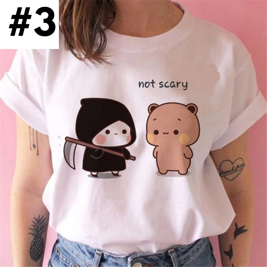 Cute White Cat Kitten Cartoon Print Loose Short Sleeve Shirt Aesthetic Casual E-Girl Kawaii Korean Japanese Harajuku